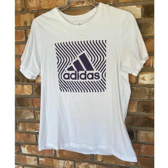 Adidas Men’s Chest Logo Purple Print Round Neck Cotton Blend Tee Size Large - Picture 7 of 7